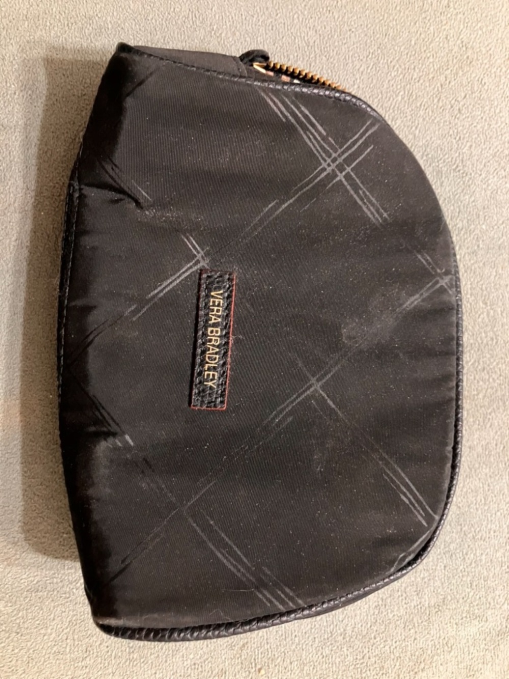 Vera Bradley Black Quilted Travel Cosmetic Pouch with Subtle Gray Crosshatch